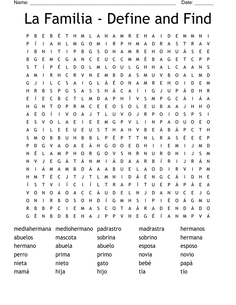 La Familia - Define and Find Word Search