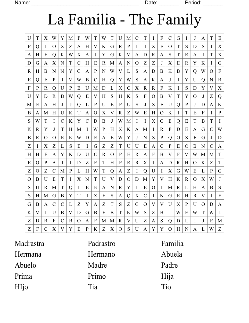La Familia - The Family Word Search