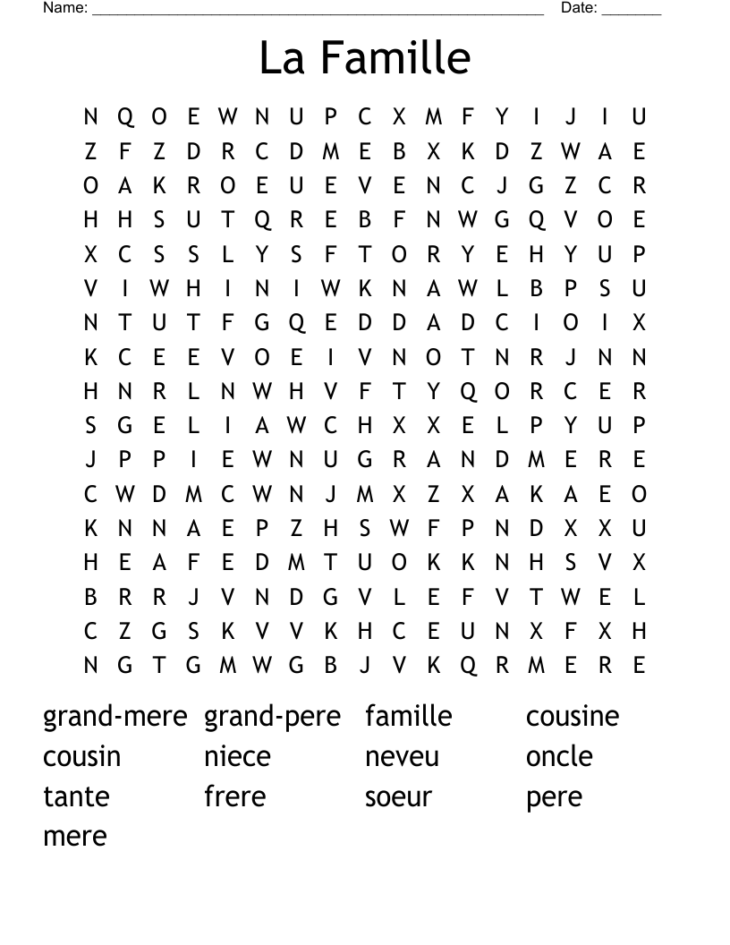 La Famille Word Search