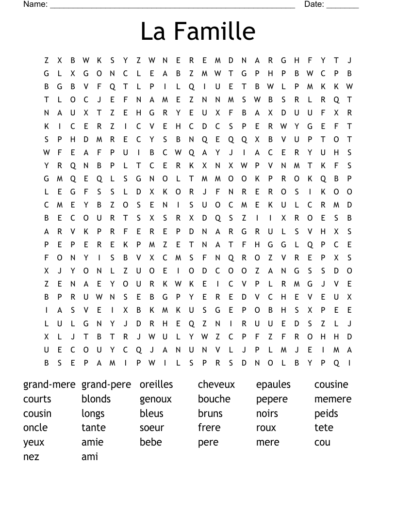 La Famille Word Search