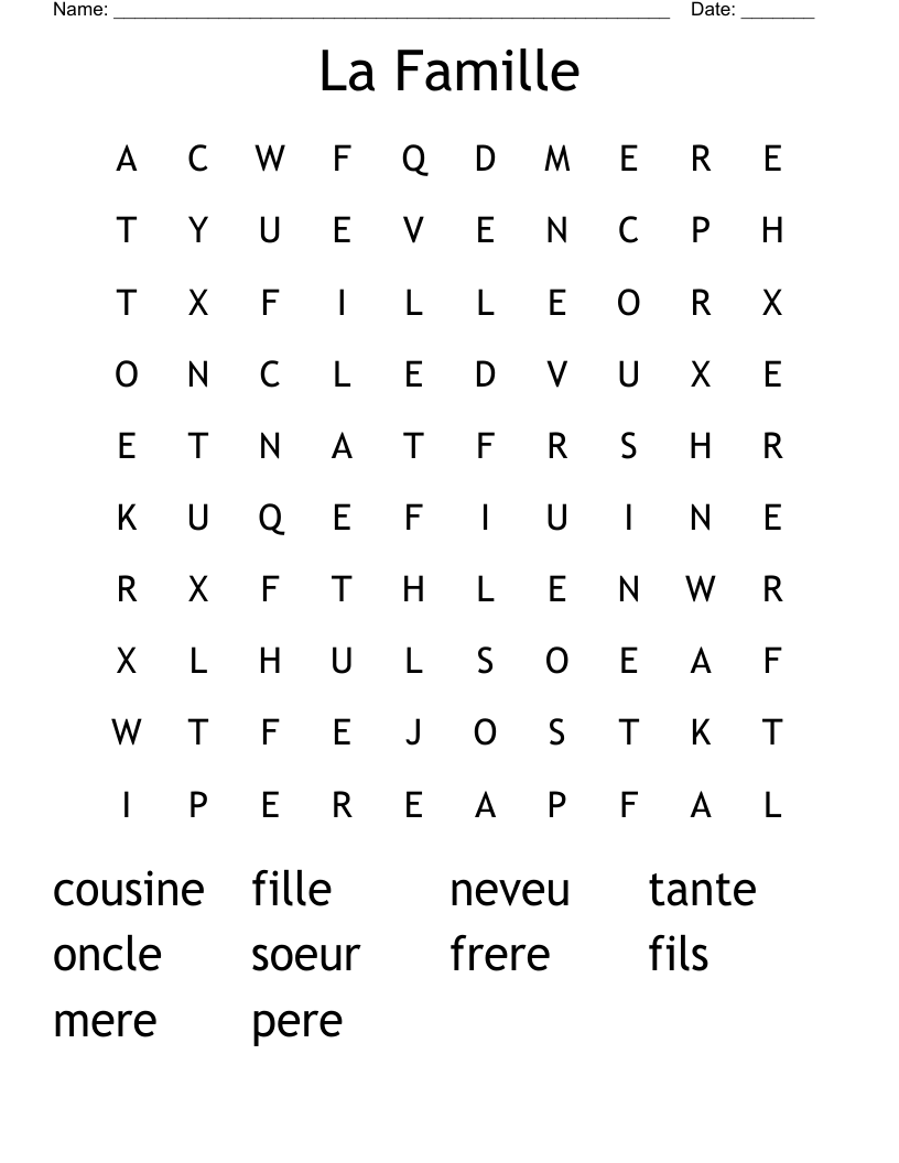La Famille  Word Search