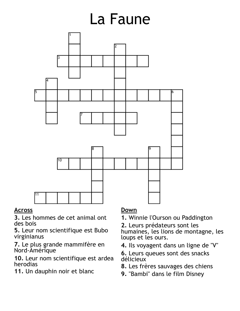 La Faune Crossword