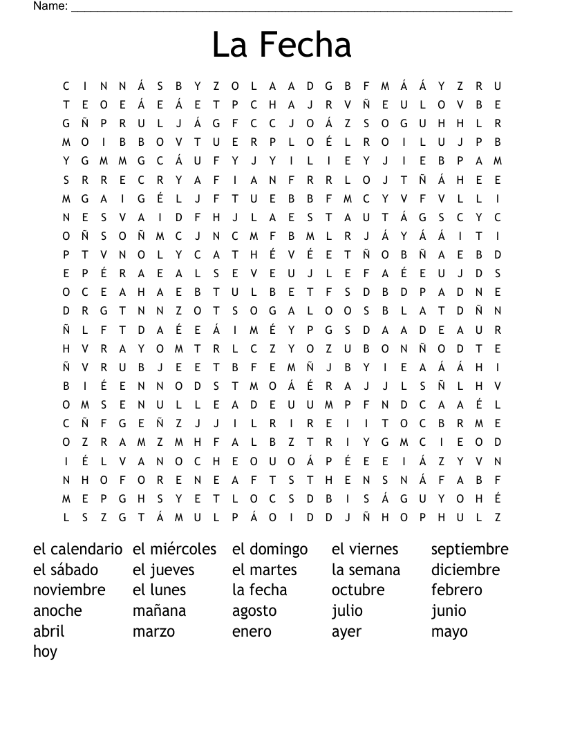 La Fecha Word Search