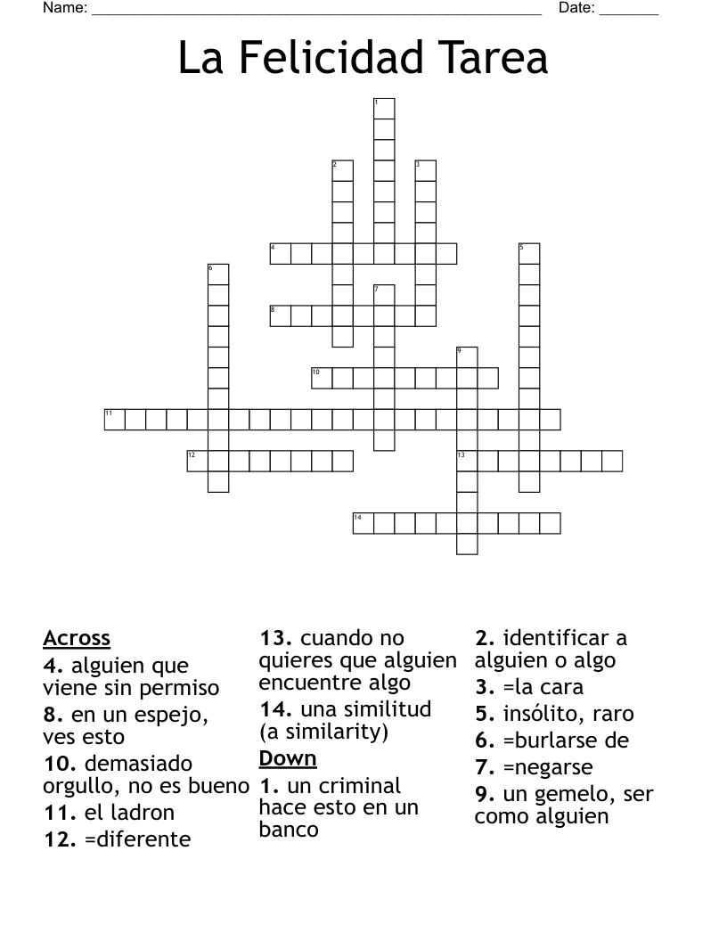 La Felicidad Tarea Crossword