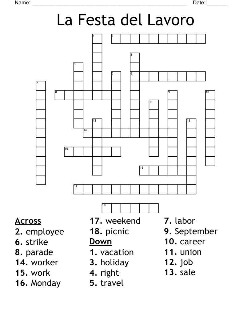 La Festa del Lavoro Crossword