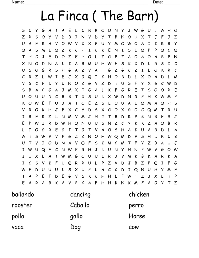 La Finca ( The Barn) Word Search