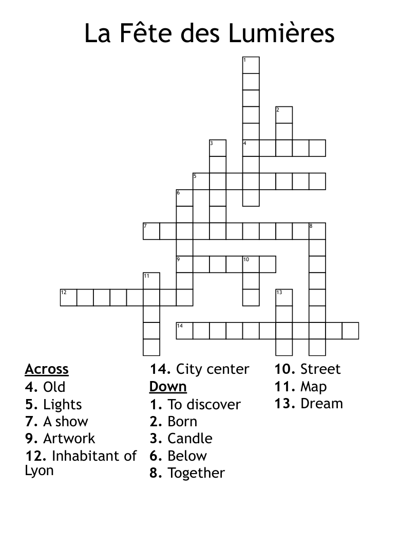 La Fête des Lumières Crossword