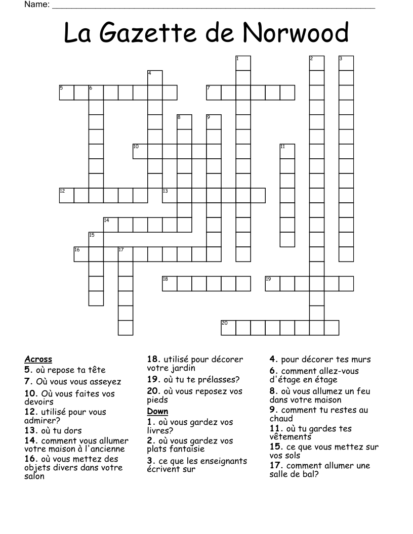 La Gazette de Norwood Crossword