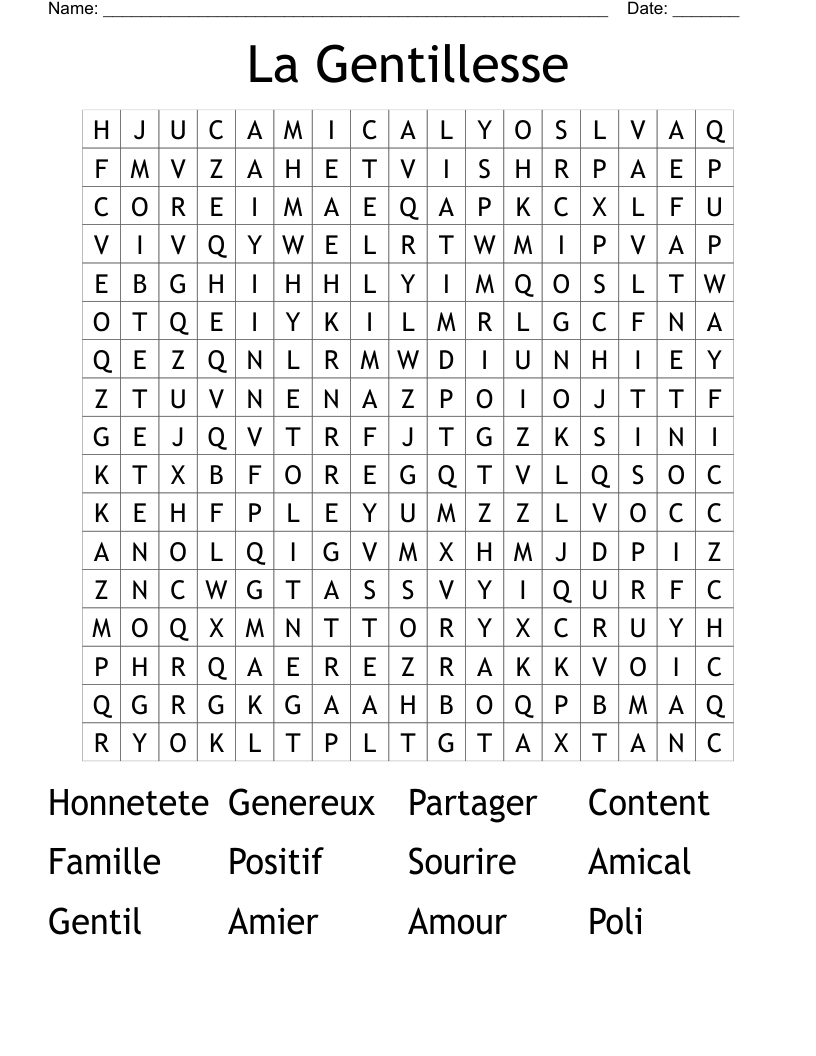 La Gentillesse Word Search