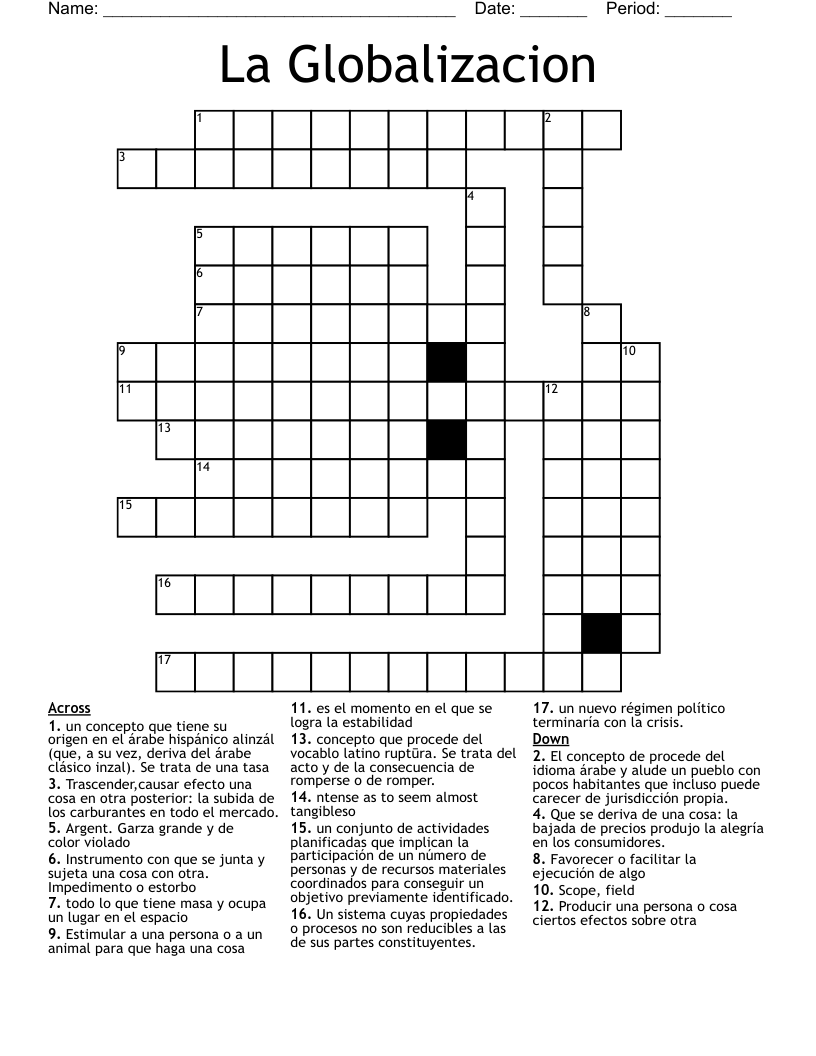 La Globalizacion  Crossword