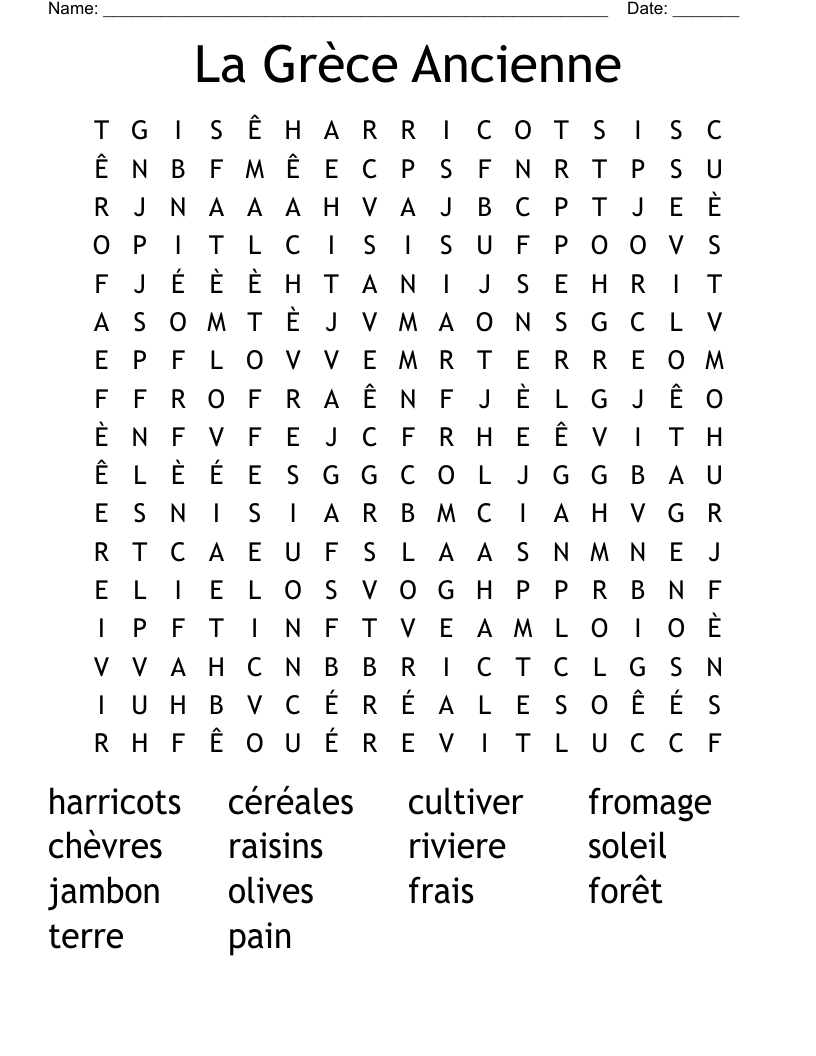 La Grèce Ancienne Word Search