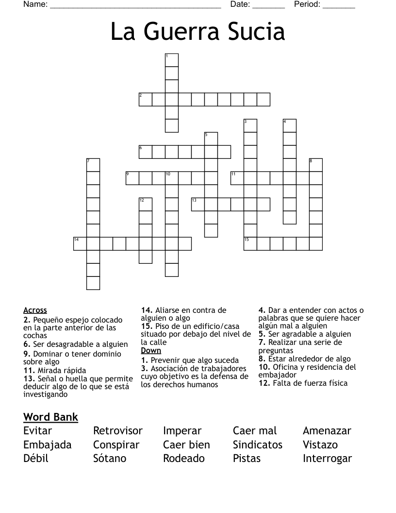 La Guerra Sucia Crossword