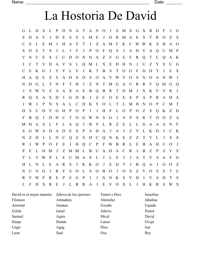 La Hostoria De David Word Search