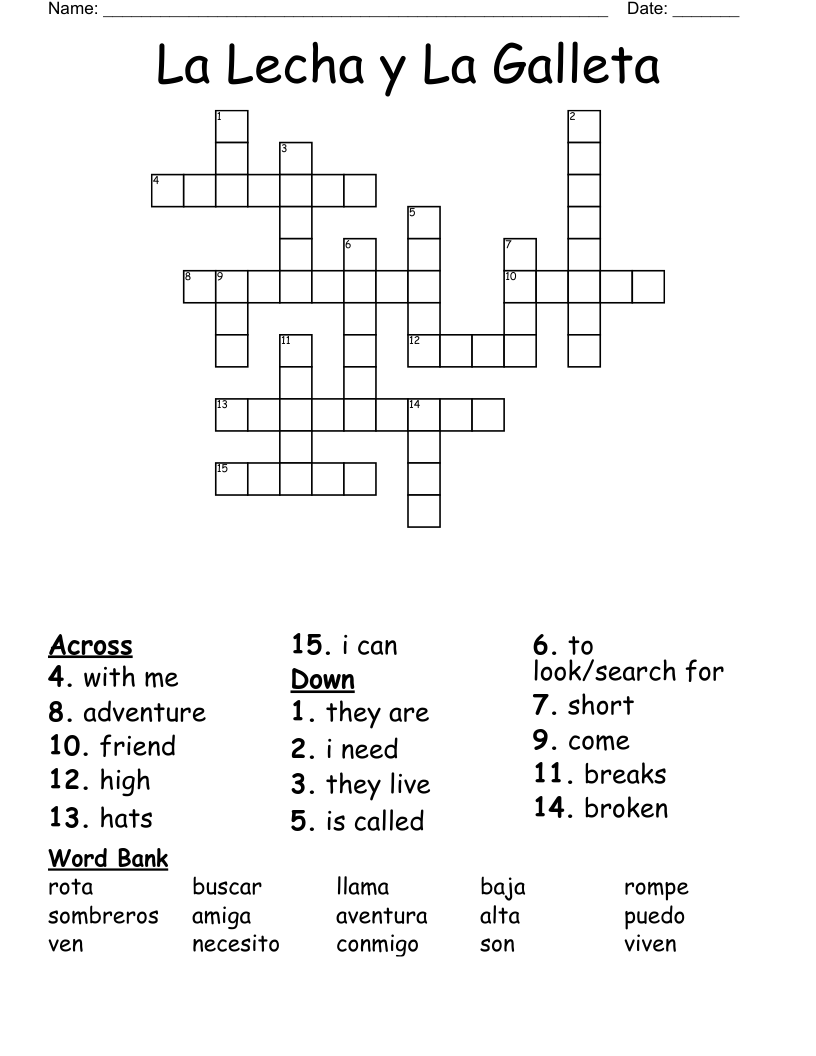 La Lecha y La Galleta Crossword