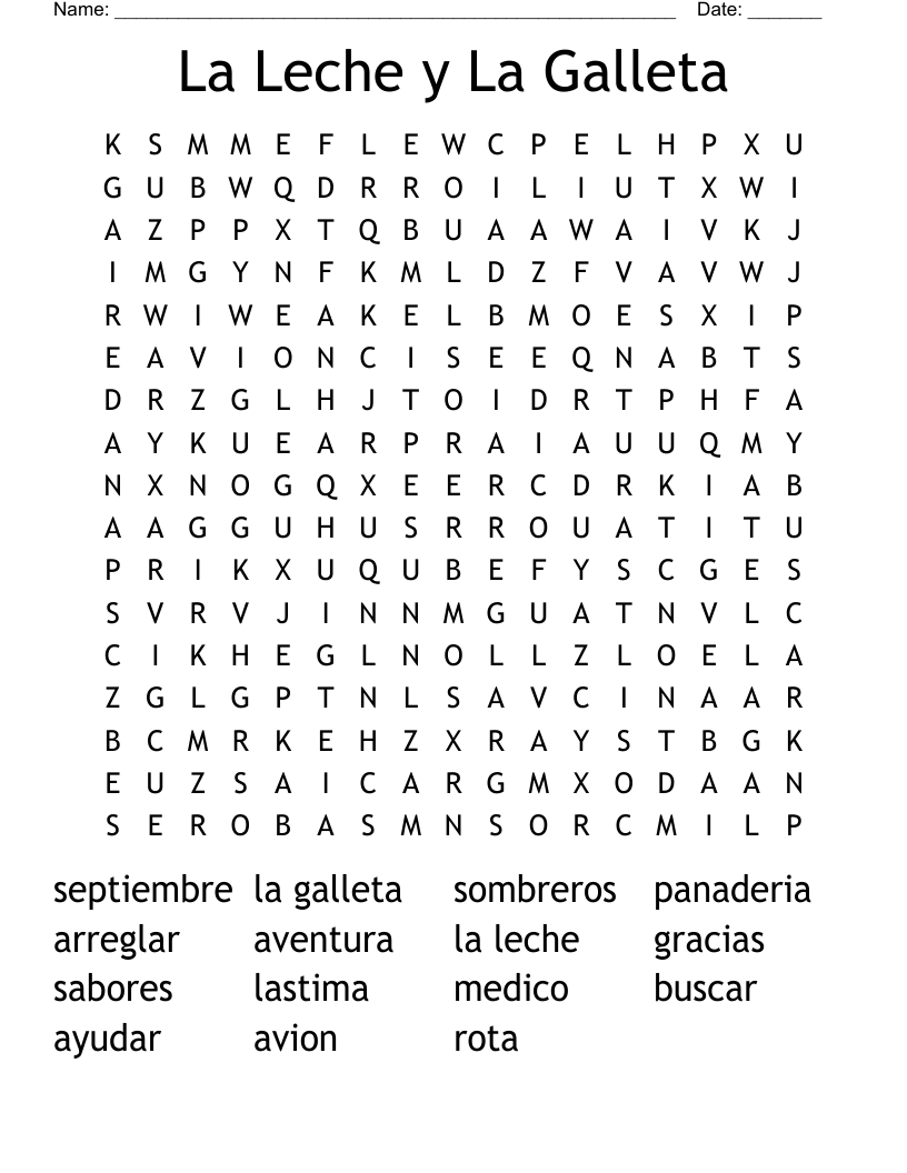 La Leche y La Galleta Word Search