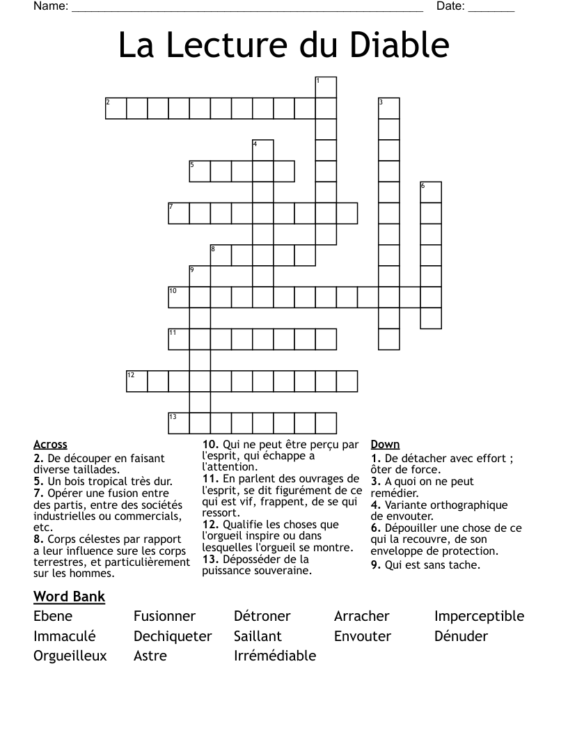 La Lecture du Diable Crossword