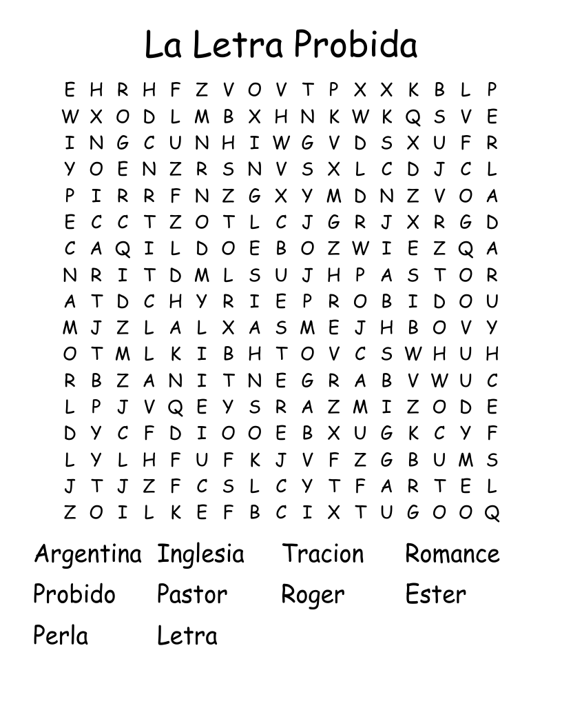 La Letra Probida Word Search