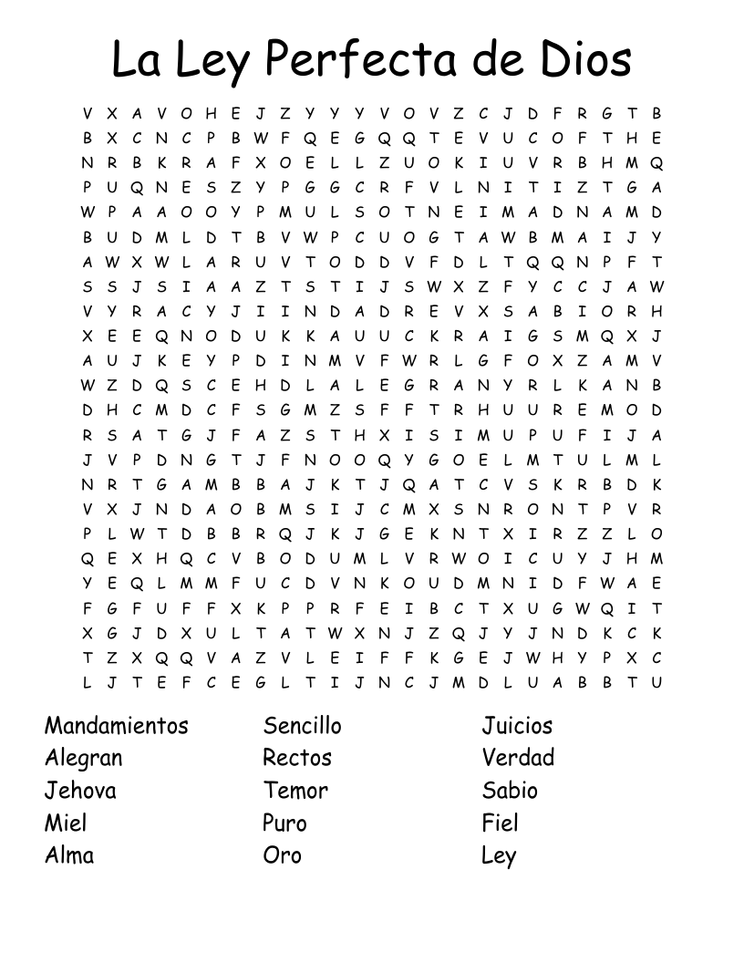 La Ley Perfecta de Dios Word Search