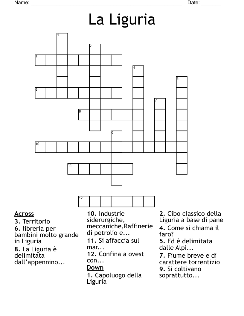 La Liguria Crossword