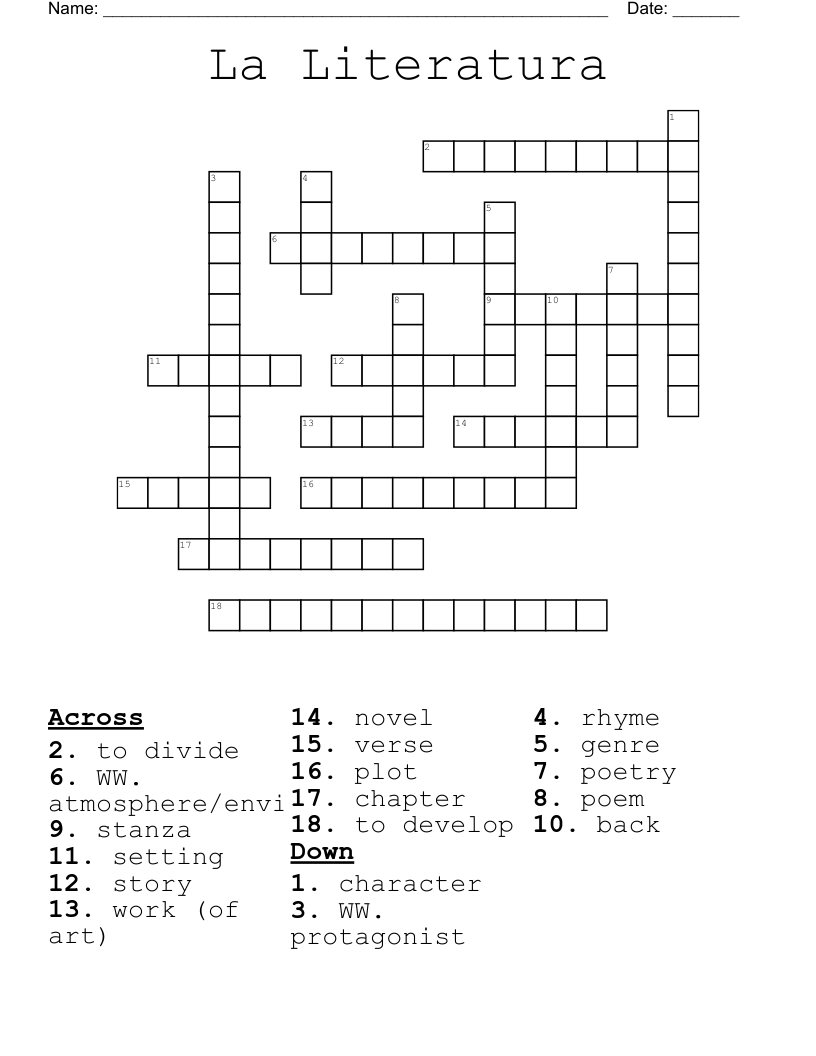 La Literatura Crossword