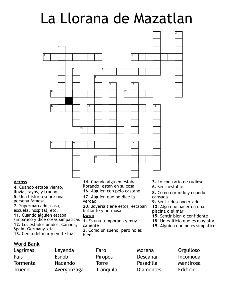 La Llorana de Mazatlan Crossword