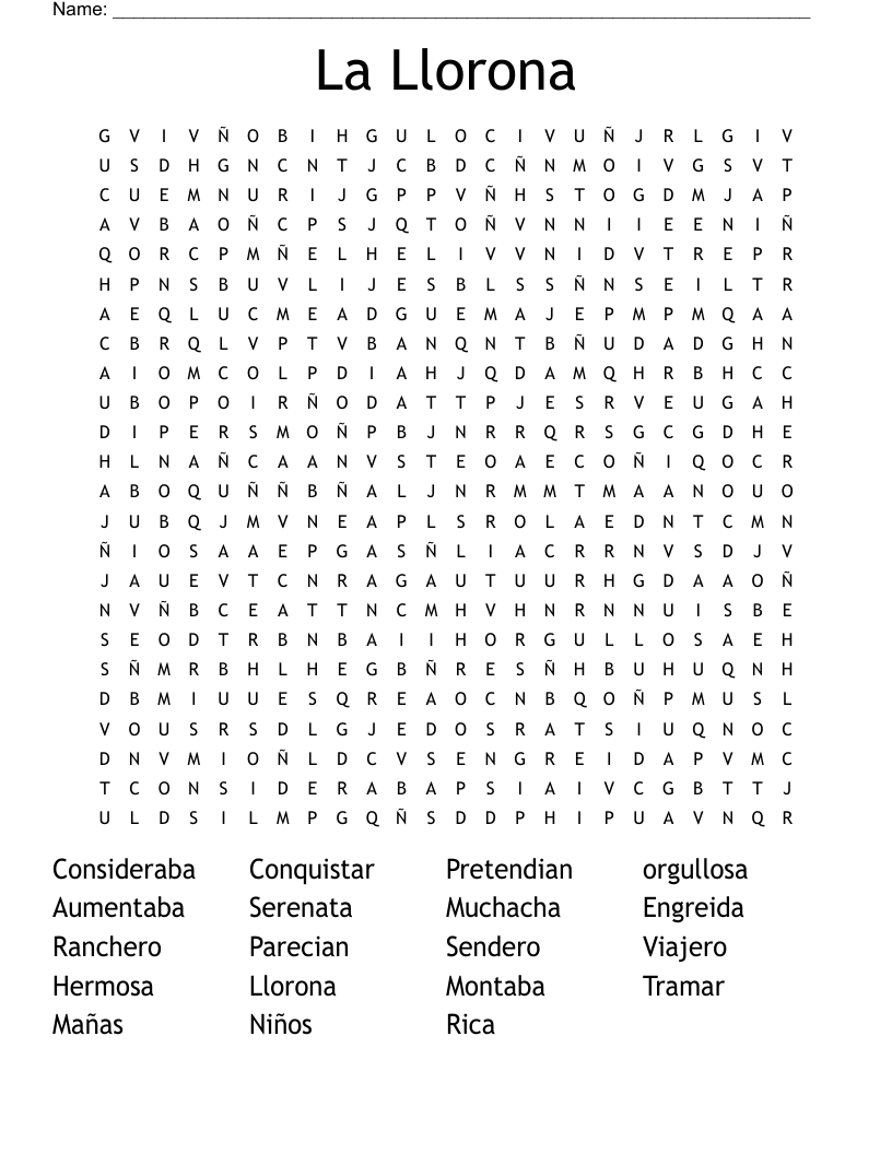 La Llorona Word Search