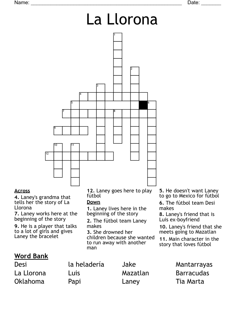 La Llorona Crossword