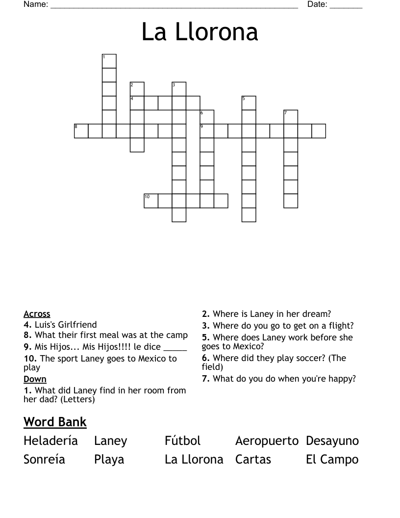 La Llorona Crossword