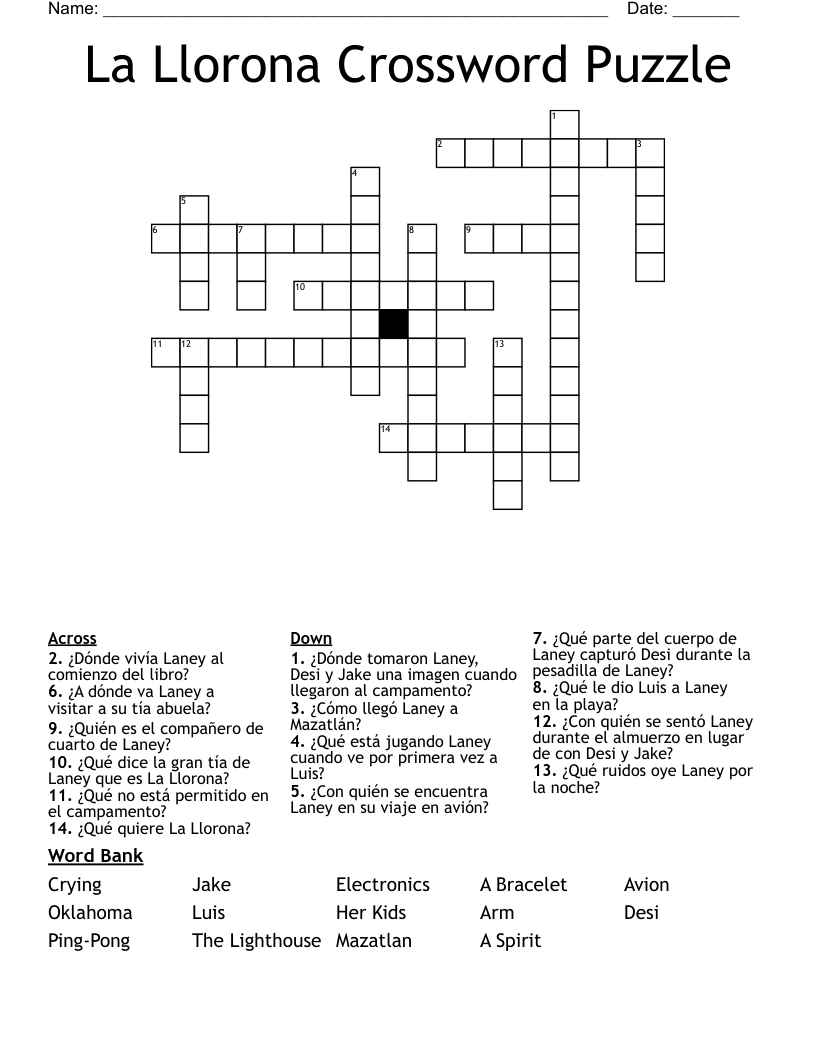 La Llorona Crossword Puzzle