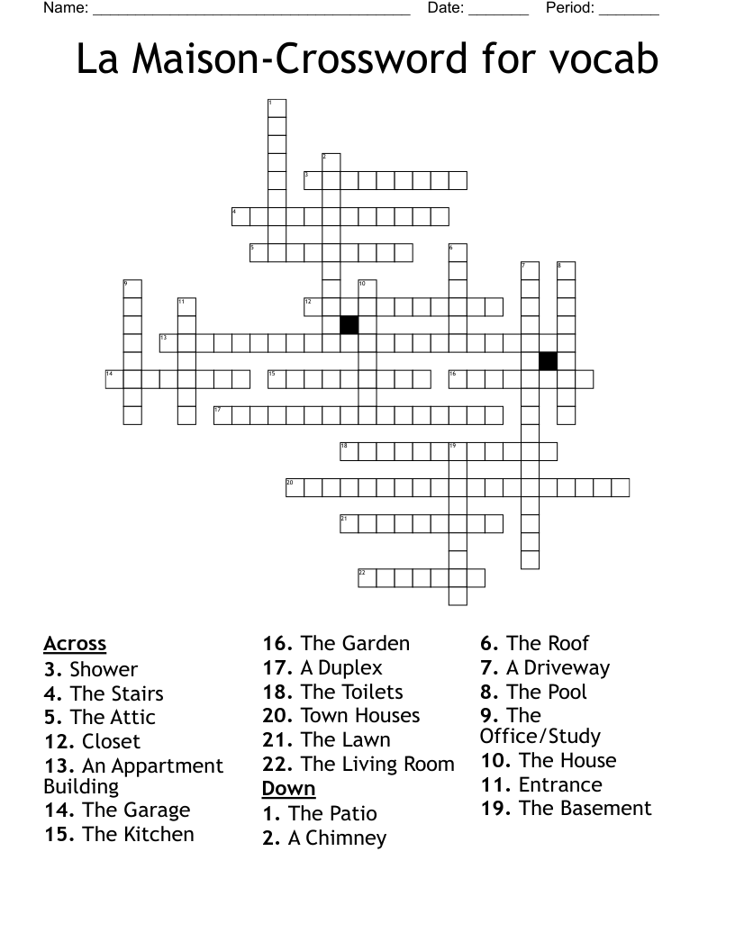 La Maison-Crossword for vocab