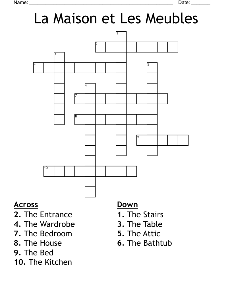 La Maison et Les Meubles Crossword
