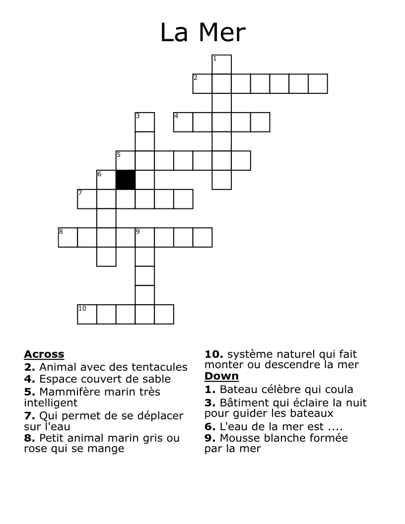 La Mer Crossword