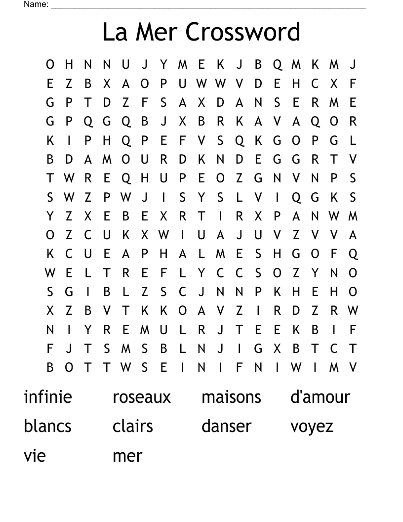 La Mer Crossword Word Search