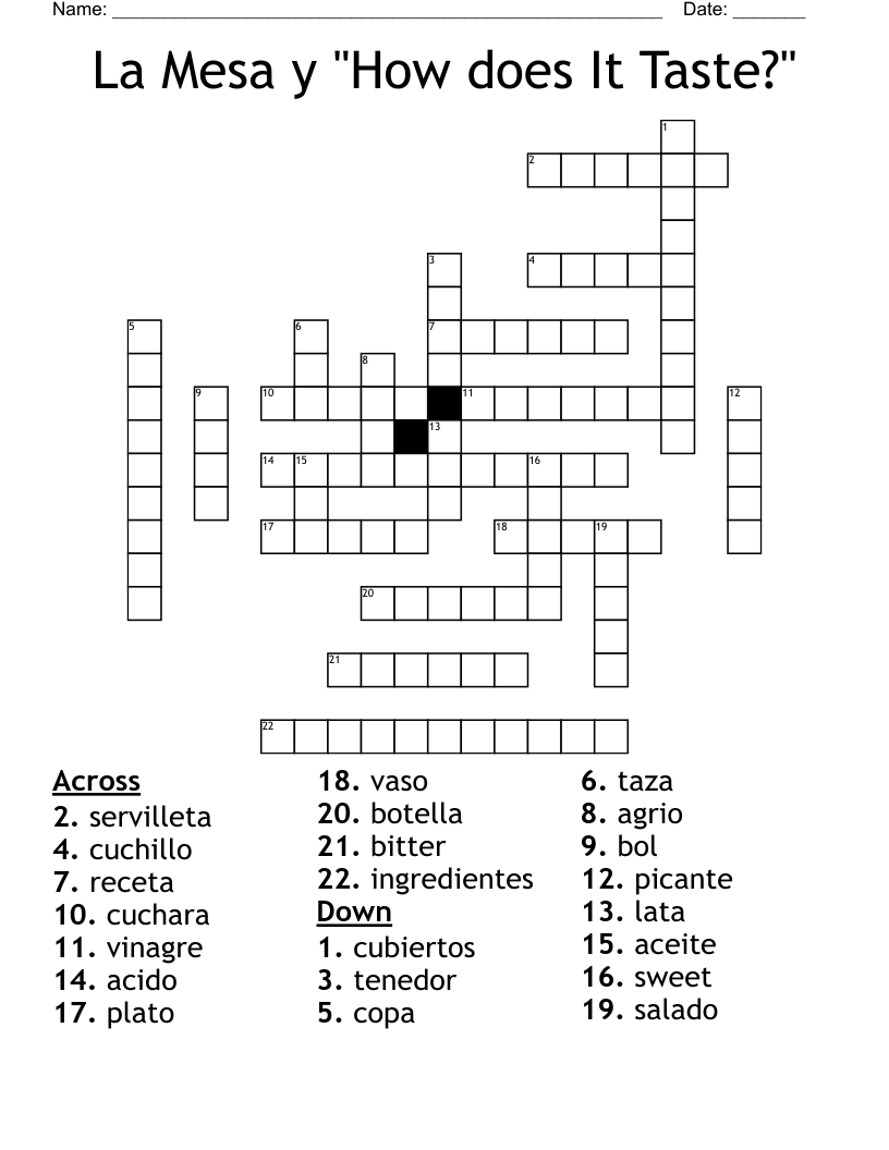 La Mesa y "How does It Taste?" Crossword
