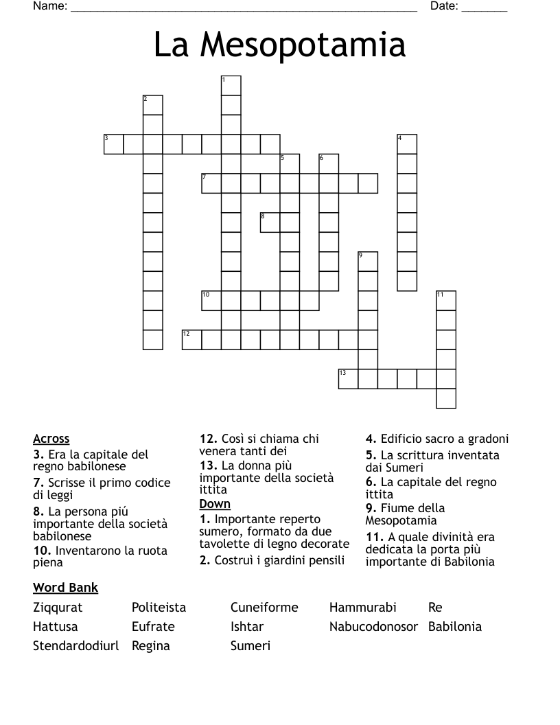 La Mesopotamia Crossword