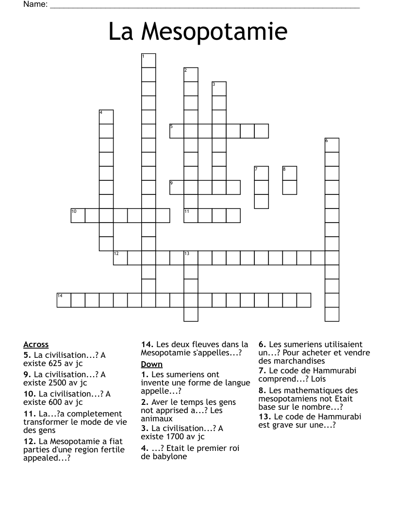 La Mesopotamie Crossword