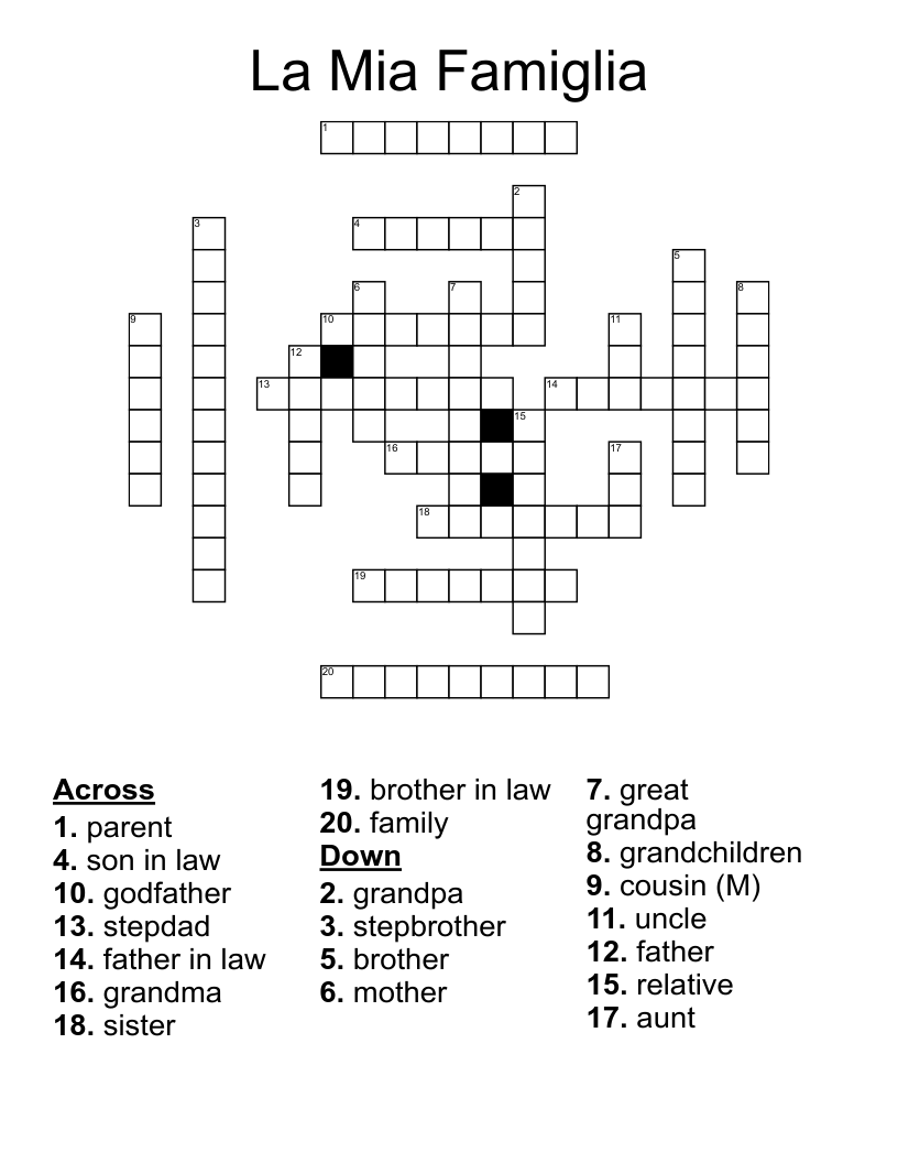 La Mia Famiglia Crossword