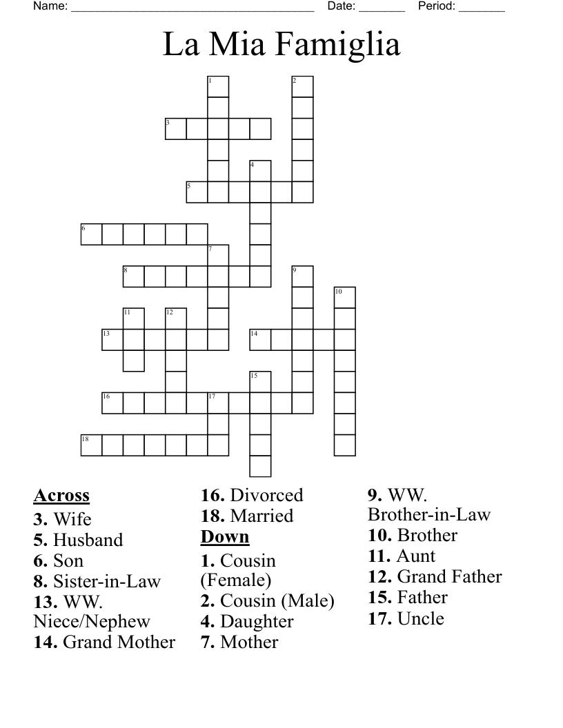 La Mia Famiglia Crossword