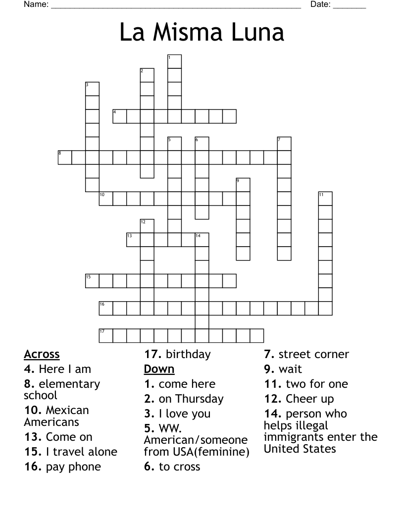La Misma Luna Crossword