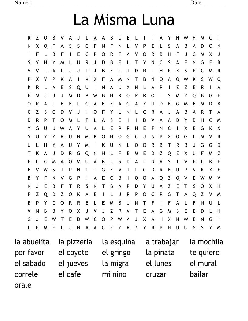 La Misma Luna Word Search