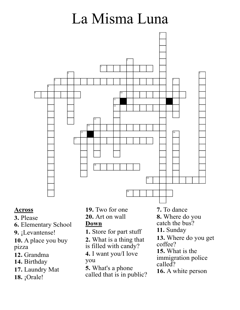 La Misma Luna Crossword