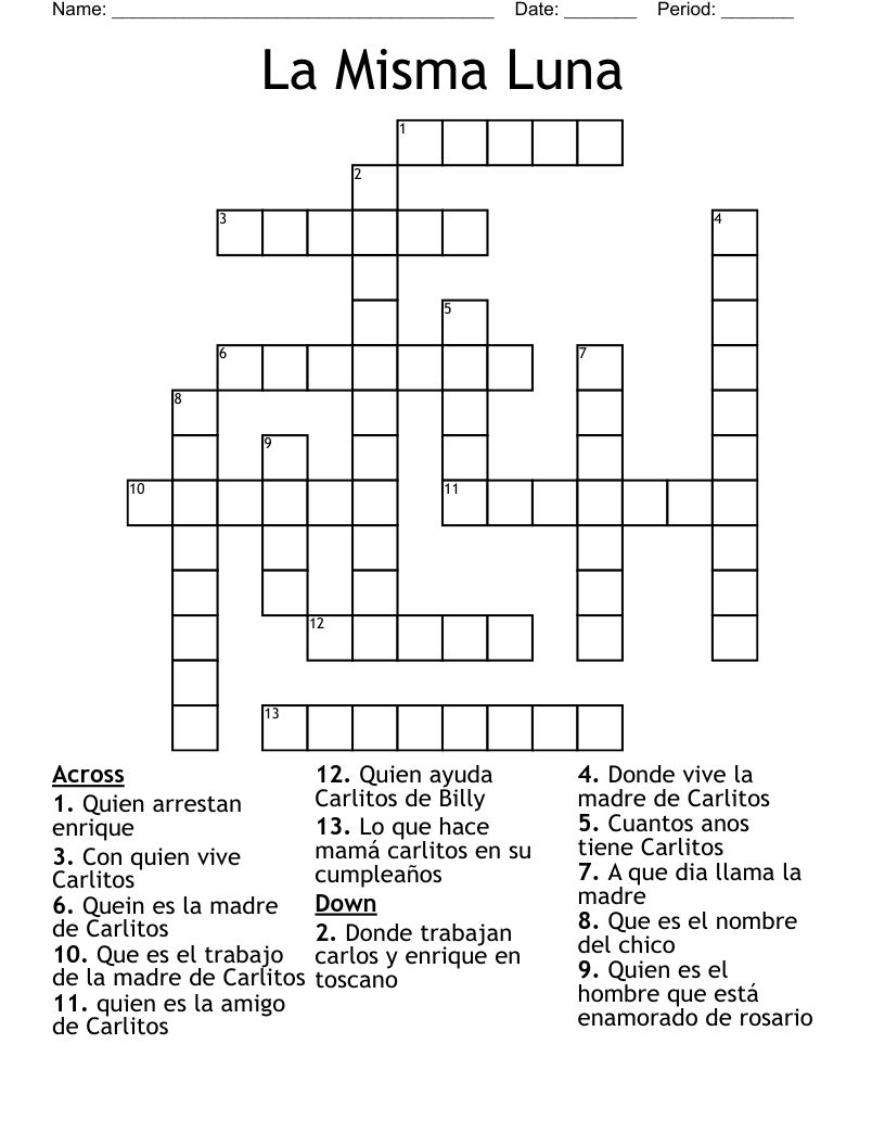 La Misma Luna Crossword