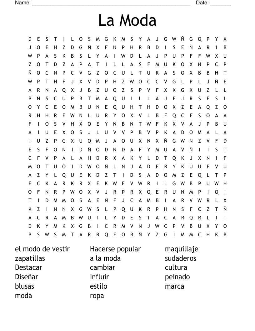 La Moda Word Search