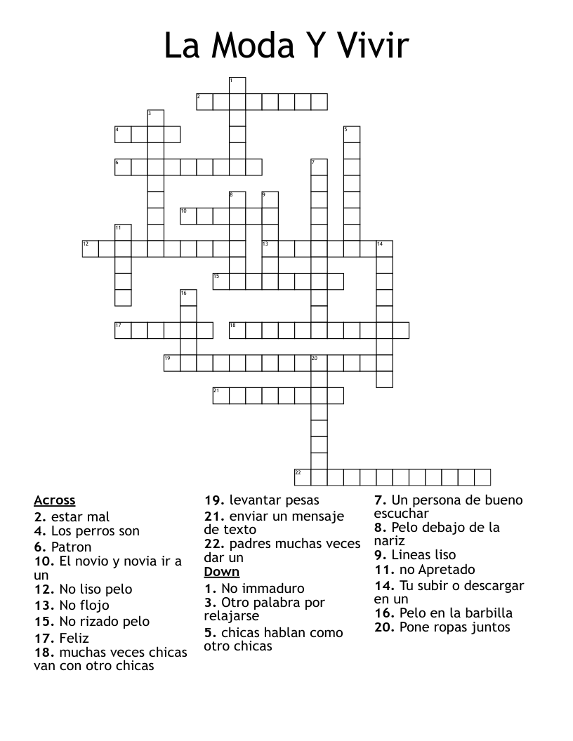 La Moda Y Vivir Crossword