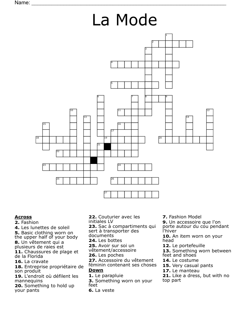 La Mode Crossword