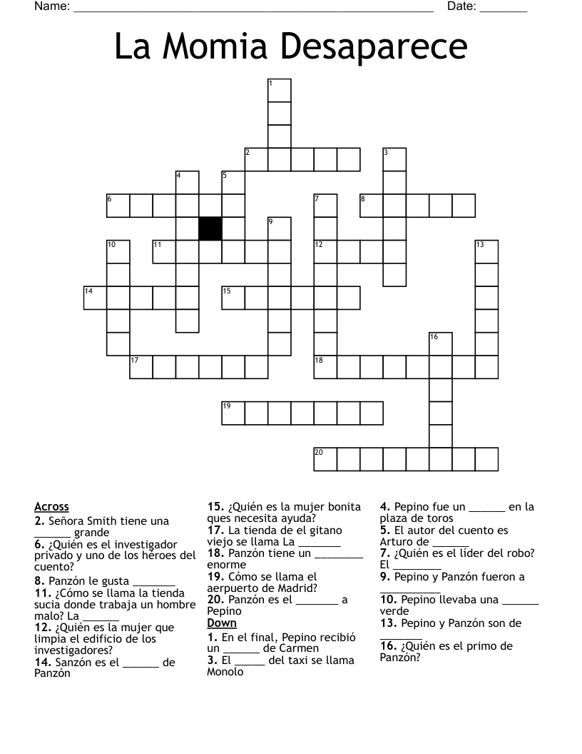 La Momia Desaparece Crossword