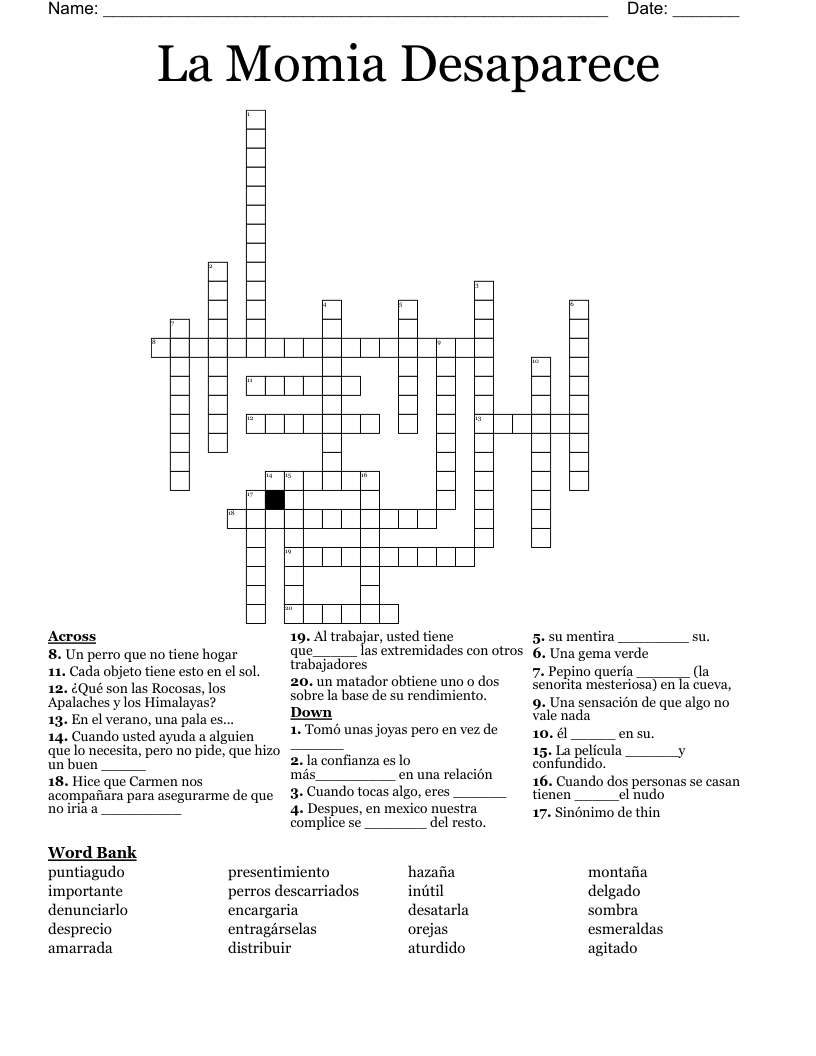 La Momia Desaparece Crossword