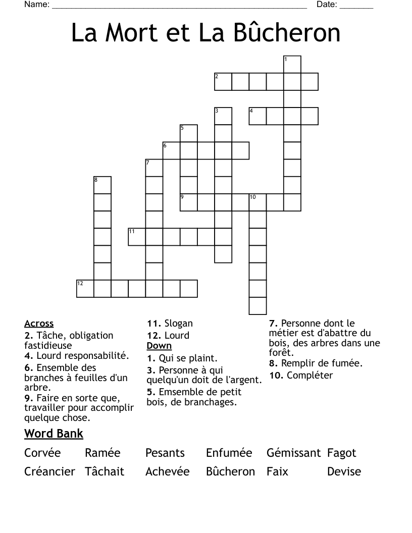 La Mort et La Bûcheron Crossword