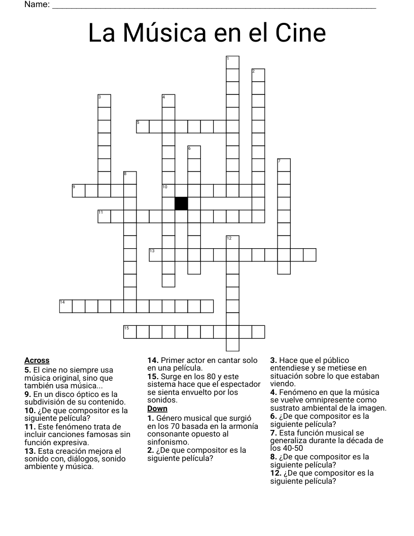 La Música en el Cine Crossword