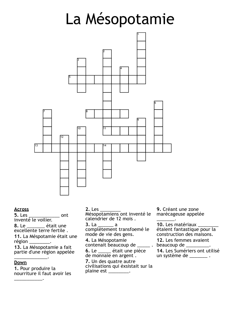 La Mésopotamie Crossword